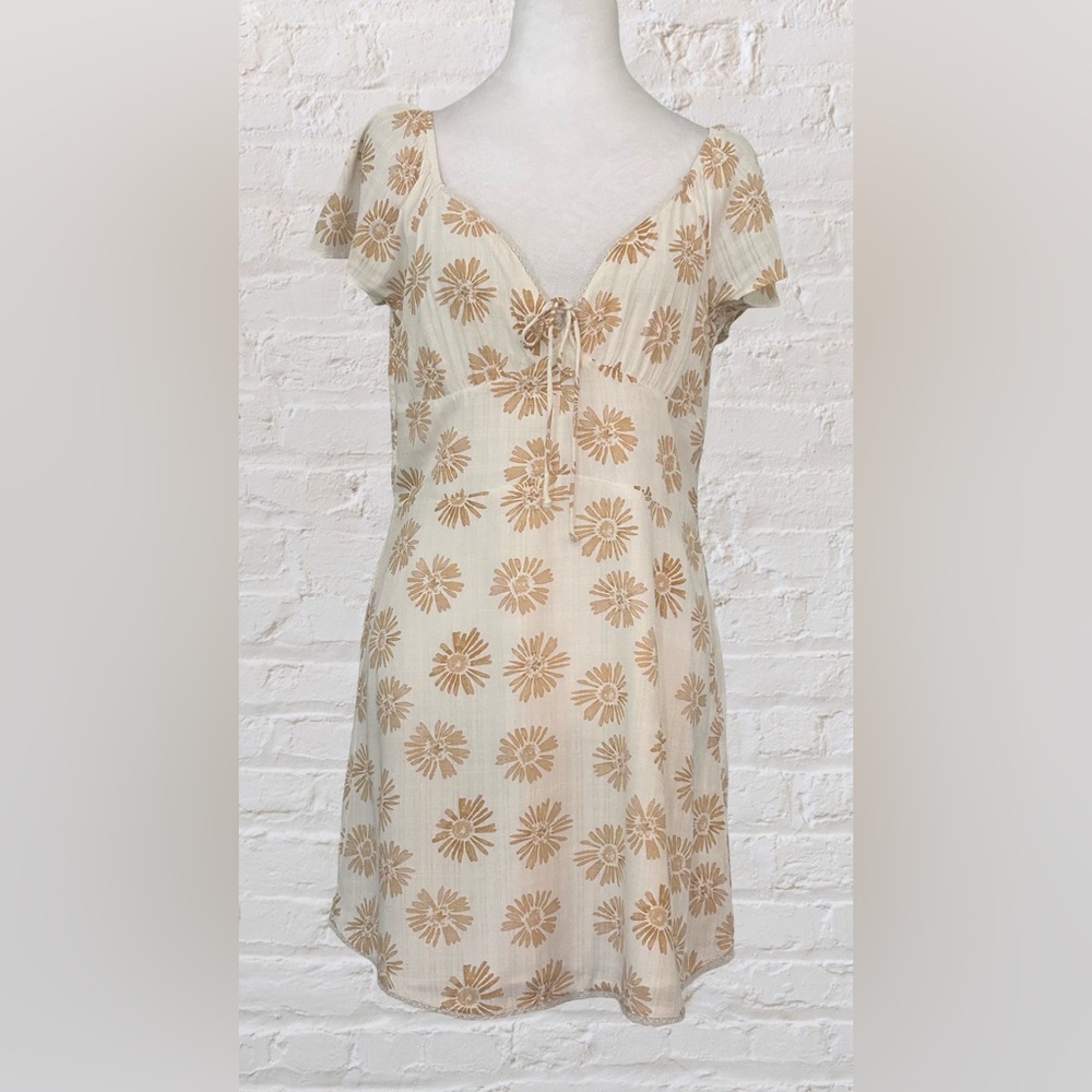 American Eagle Ivory Tan Summer Floral Corset Mini Dress L Cottagecore Bohemian - Picture 4 of 11